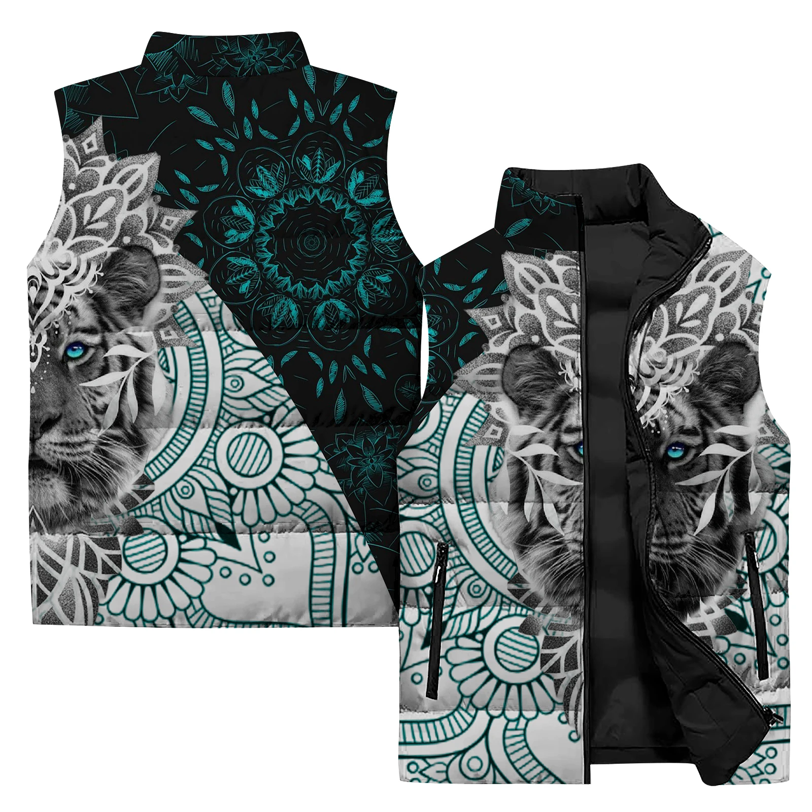 thumbnail image 1 of Chaleco sin mangas con estampado de león personalizado de moda para hombre Chalecos para hombre cómodos y versátiles Protección contra el frío y el calor para hombre, 1 of 5