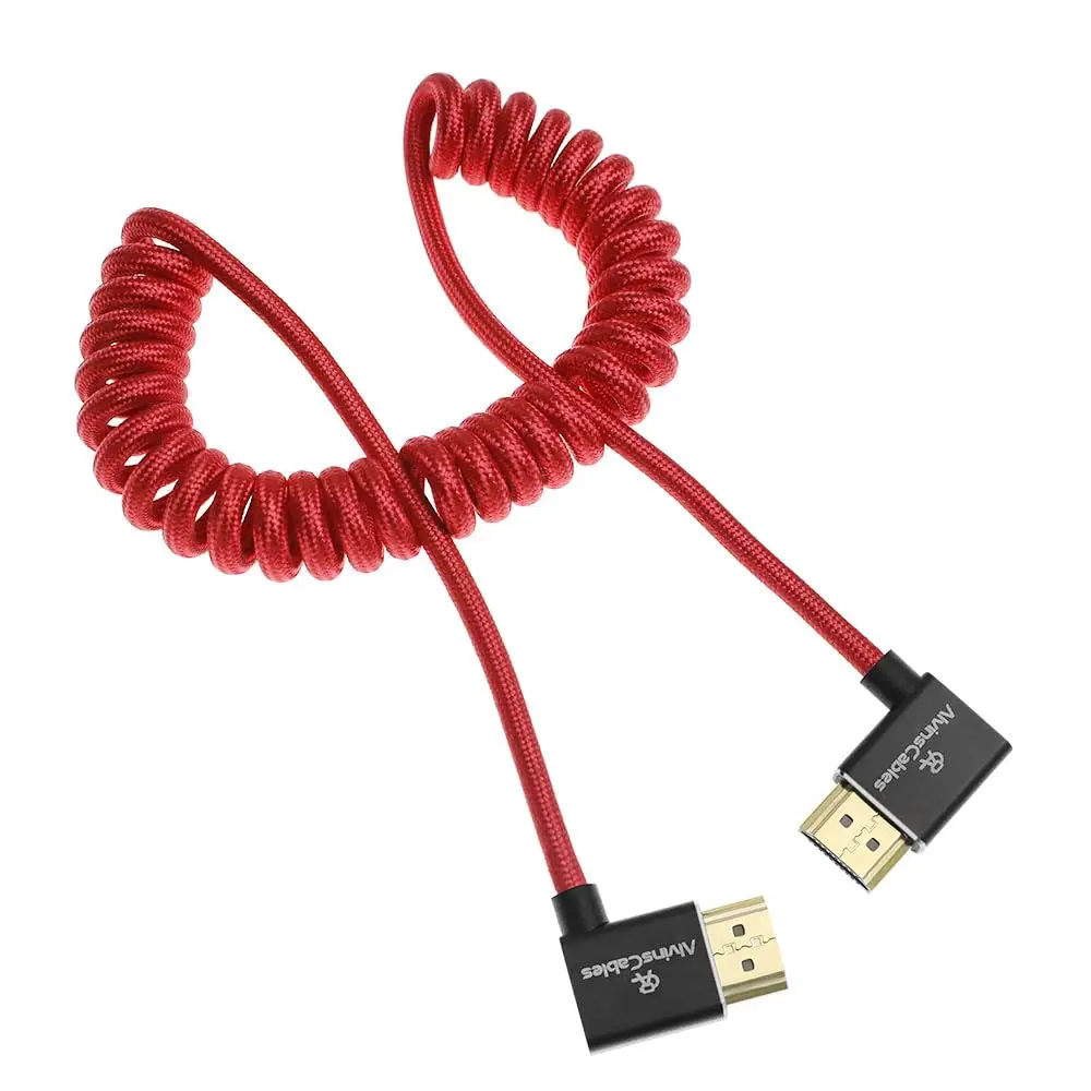 Alvin's Cables 8K HDMI 2.1 케이블 8K 60Hz 4K 120Hz Atomos Ninja 모니터용 고속 케이블, 왼쪽에서 오른쪽 각도로 꼬인 코일 케이블