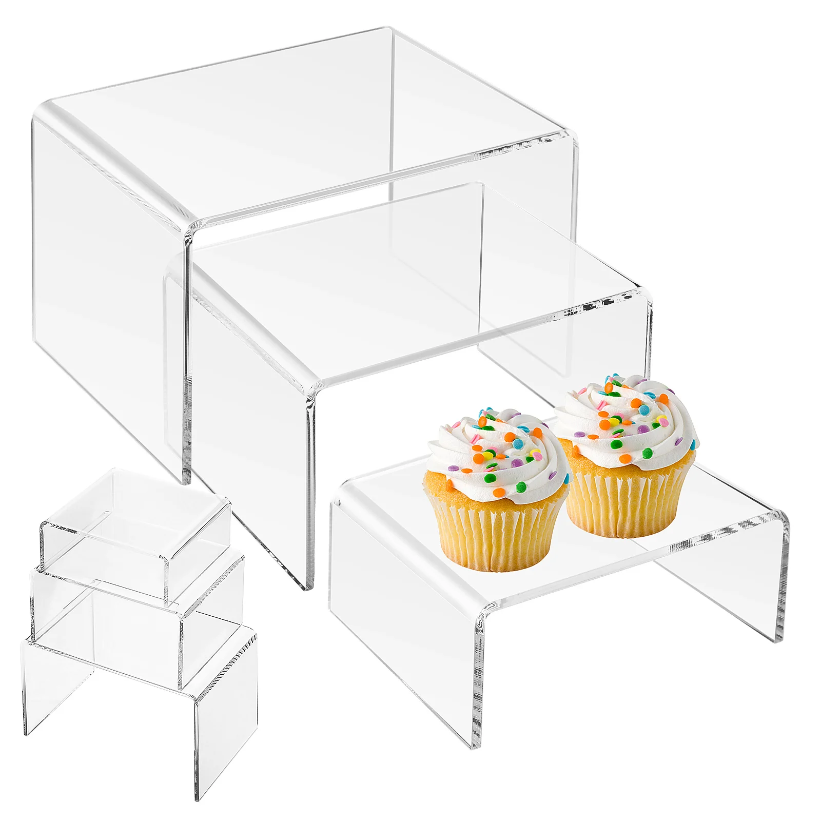 

6Pcs Display Shelf Clear Display Riser Rack For Cupcake Perfume Organizer Figures Display Stands