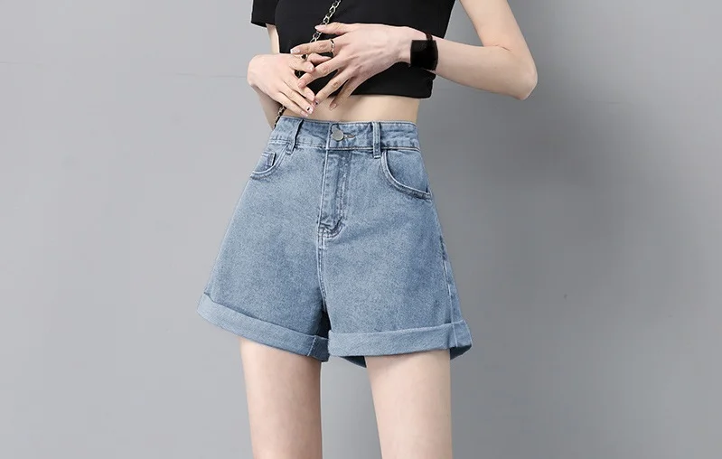 2023 New Denim Shorts Women's Summer High Waist Slim Loose A-line Small Wide Leg Hot Pants