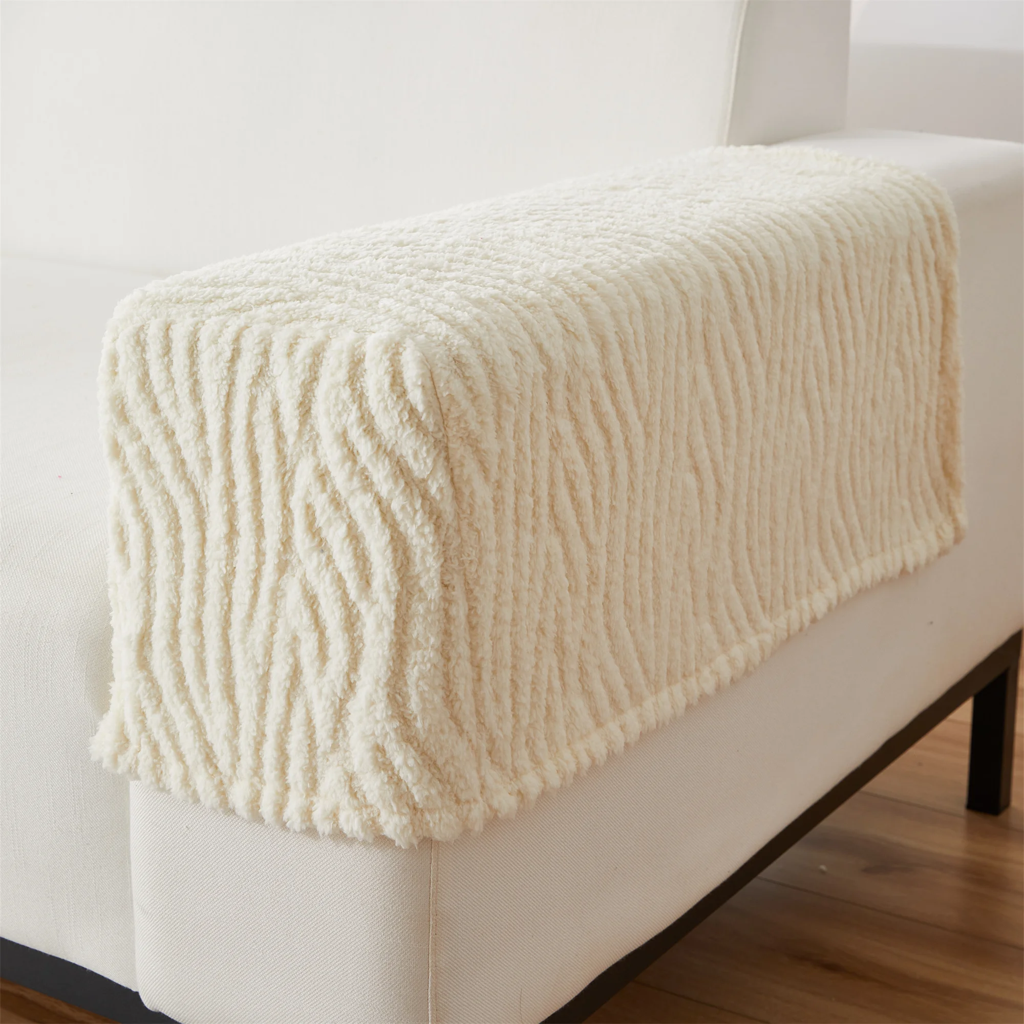 1Set/2pcs Universal Lines Jacquard Tuffed Fleece Stretchable Sofa Armrest cover Slipcover For Living Room Office Home Decor 5