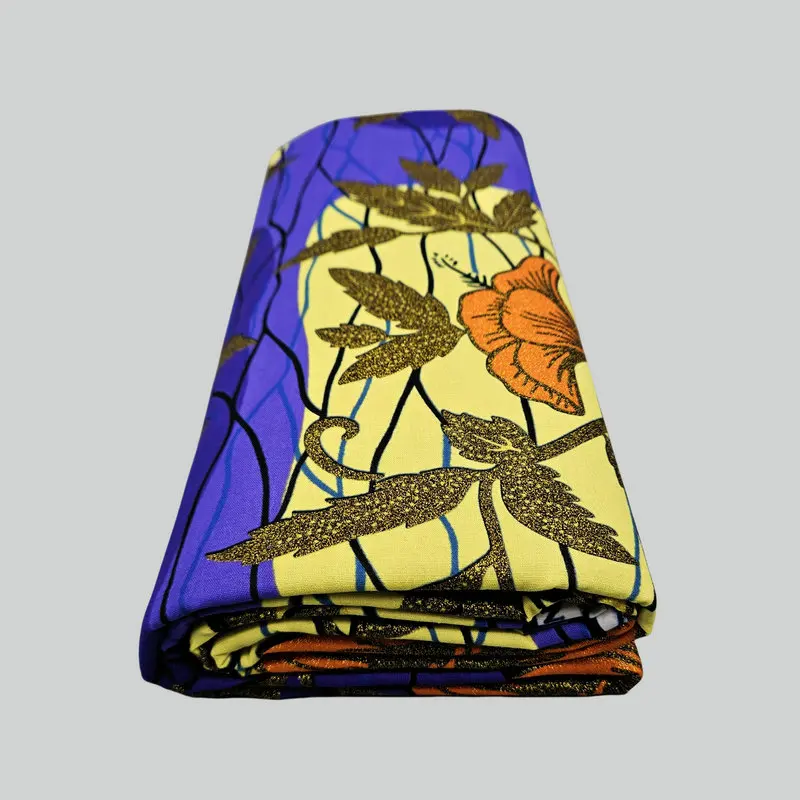 Modischer, hochwertiger niederländischer Wachsdruckstoff, goldener Glitzer-Wachsdruckstoff, 6 Yards pro Stück – Detail 5