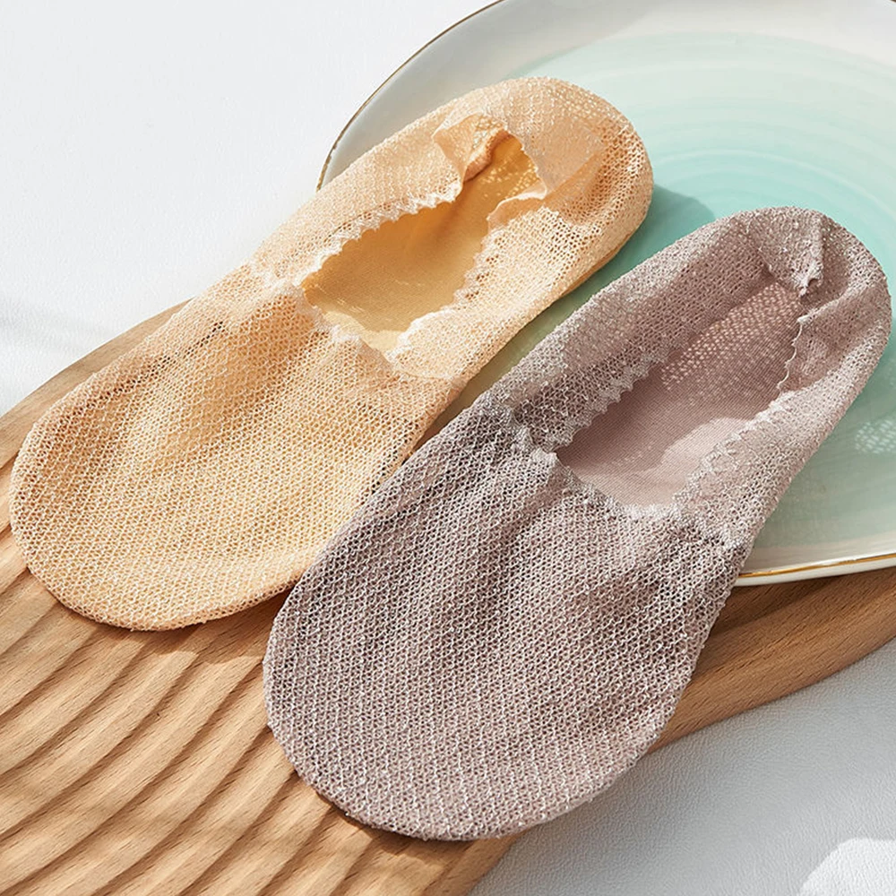 4pairs Lace Boat Socks Women Slippers Antiskid Invisible Summer Female Ankle Socks Cute Cotton Thin No Show Low Cut Socks Gift