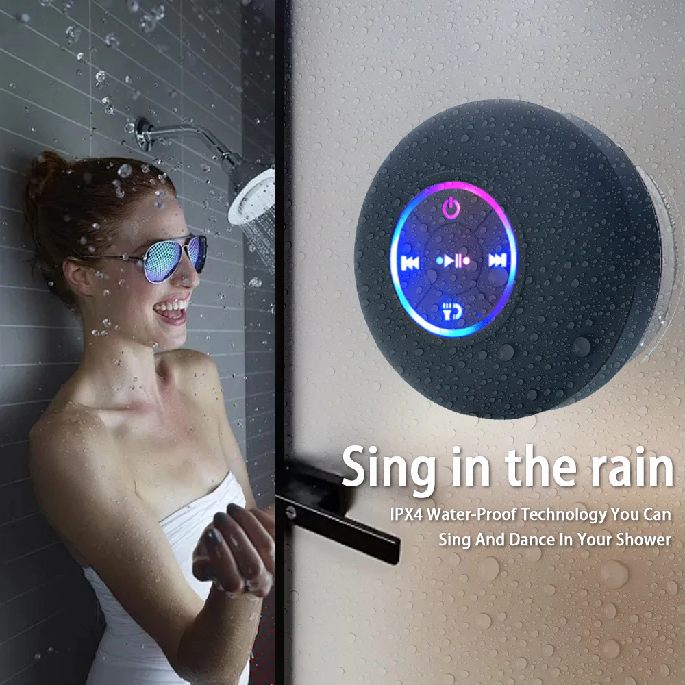 Color LED Bluetooth Speaker with Suction Cup Waterproof Wireless