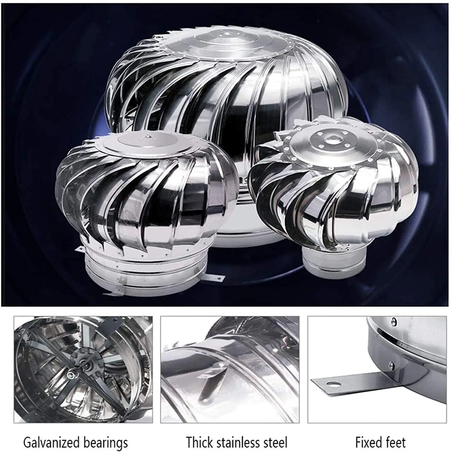 304 Stainless Steel Roof Ventilator Wind Turbines Air Vent Attic Ventilator Pipefit Roof Ventilating Fan