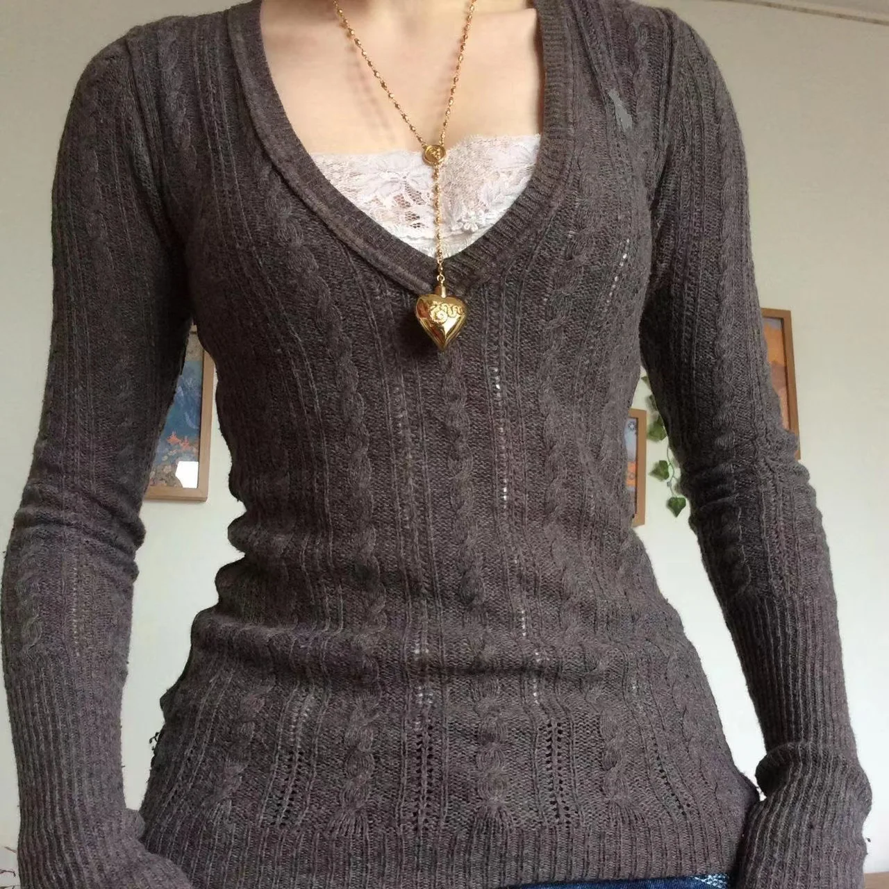 Pull manches longues à col en U rouge femme | Morgan