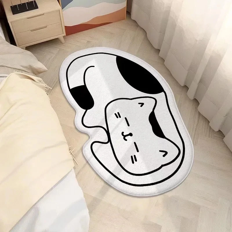 미니멀리스트 귀여운 고양이 카펫, 플러시 논슬립 흡수 매트, 사랑스러운 고양이 디자인 세탁 가능한 거실 침실 실내용 러그