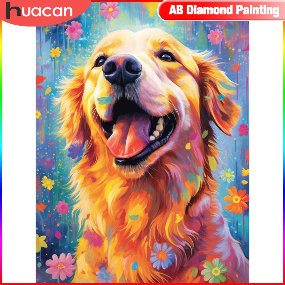 HUACAN Animal Diamond Painting Dog Full Round Square Drill Mosaic Flower  Handmade Gift Bedroom Decoration