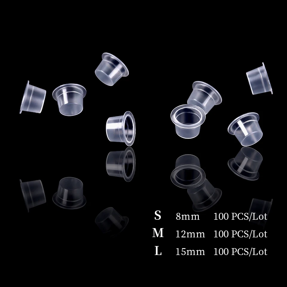 100pc S/M/L Plastic Disposable Microblading Tattoo Ink Cups Permanent Makeup Pigment Clear Holder Container Cap Tattoo Accessory 100pcs tattoo plastic tattoo ink cups 8 13 15mm permanent makeup disposable clear plastic pigment container cap tattoo accessory