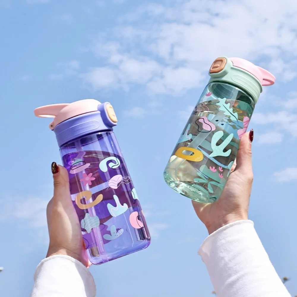 빨대 어린이 시피 컵 물병, 누출 방지 플라스틱 물컵, 학교 야외 음료수 병 음료 용기, 600ml