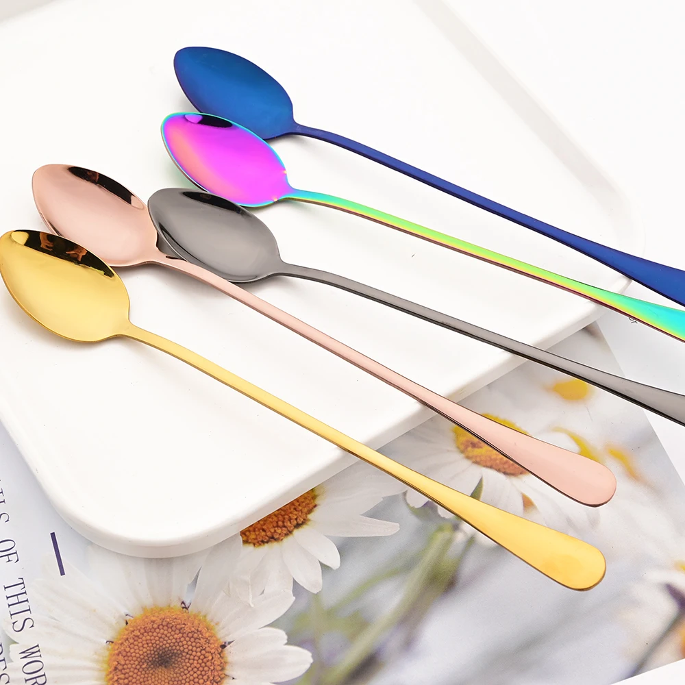 Black Coffee Spoon Stainless Steel Tableware Set Long Handle Ice Cream Dessert Teaspoon Picnic Drinkware Kitchen Accessories 6P stainless steel spoon,tea spoon