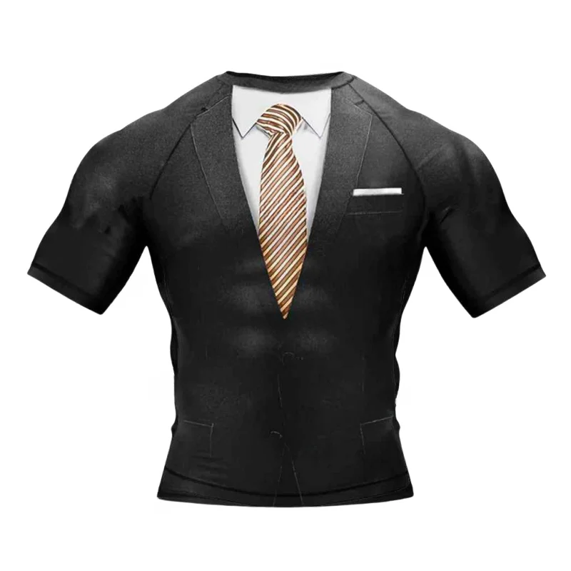 Tuxedo Surf Clothing Bjj Mma Men Rash Guard Short Sleeve Diving T-Shirt Tight Swimwear Summer Beach Compression Shirt Men sports apparel mens t shirt