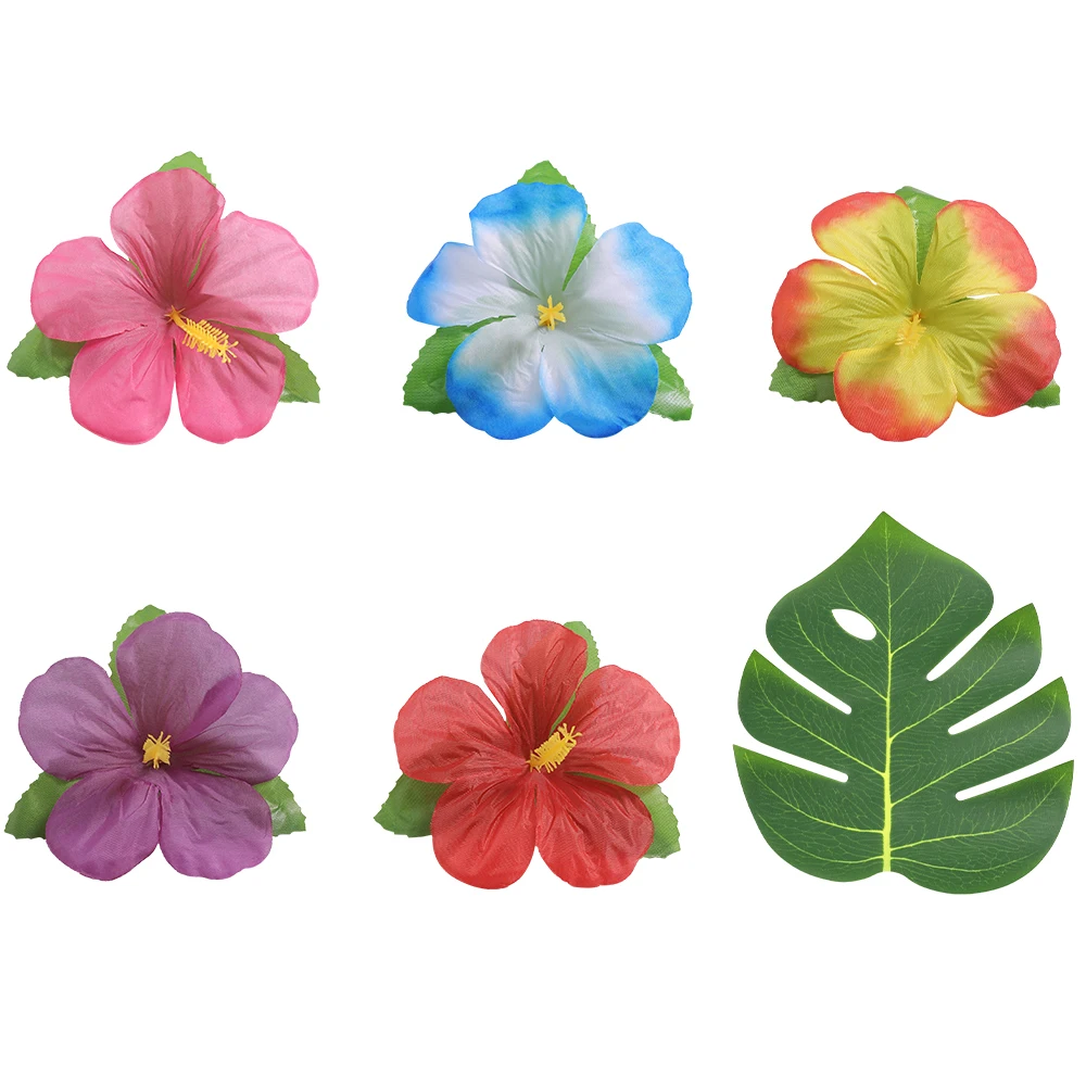 48 Stück Palmenblatt-Hibiskusblüten, künstliche Blätter, hawaiianisches Dschungel-Strand-Thema, Geburtstagsdekoration für den Esstisch – Detail 8
