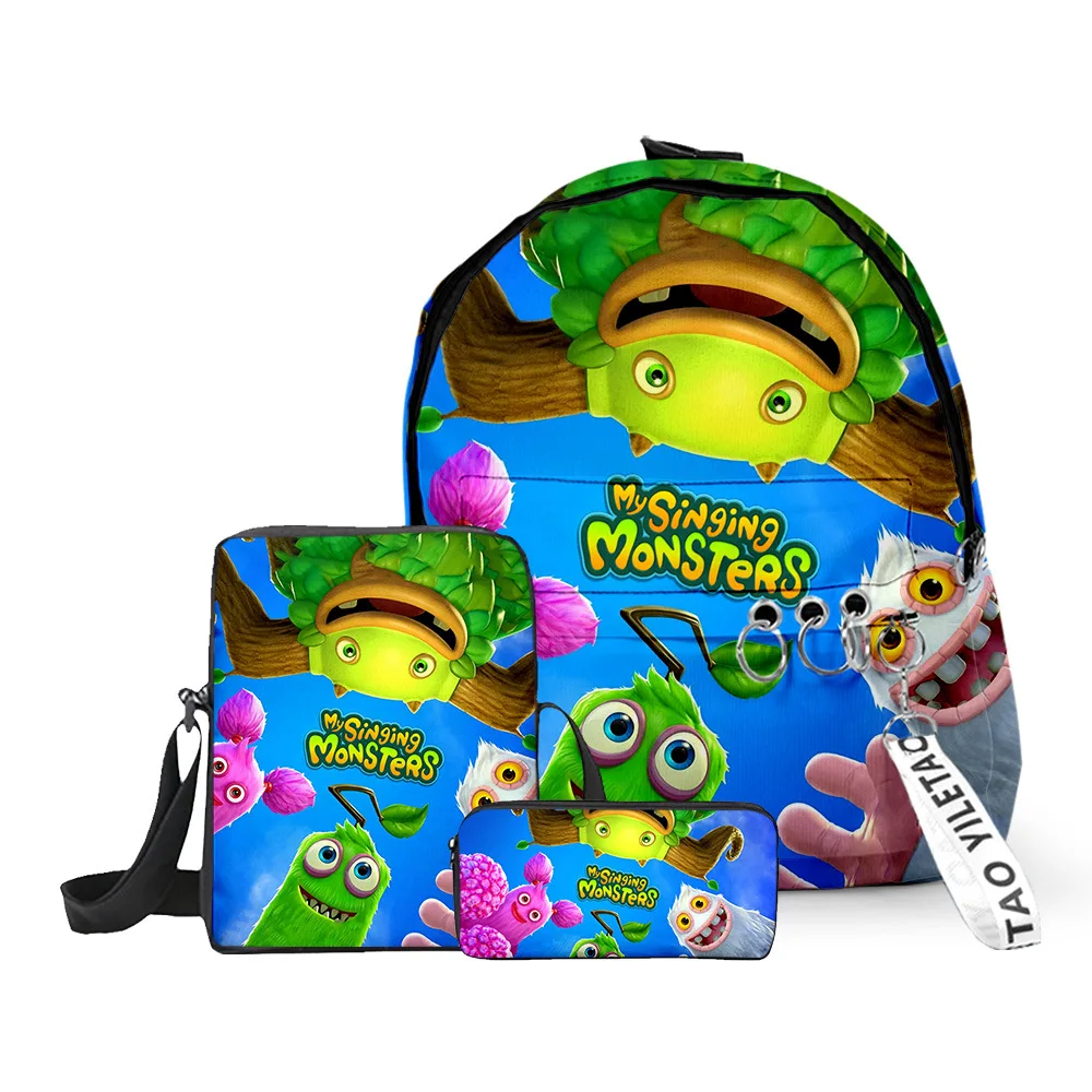 3pcs/set My Singing Monsters Backpack Boys Girls School Bag Primary Middle School Students Knapsack Travel Crossbody Bags