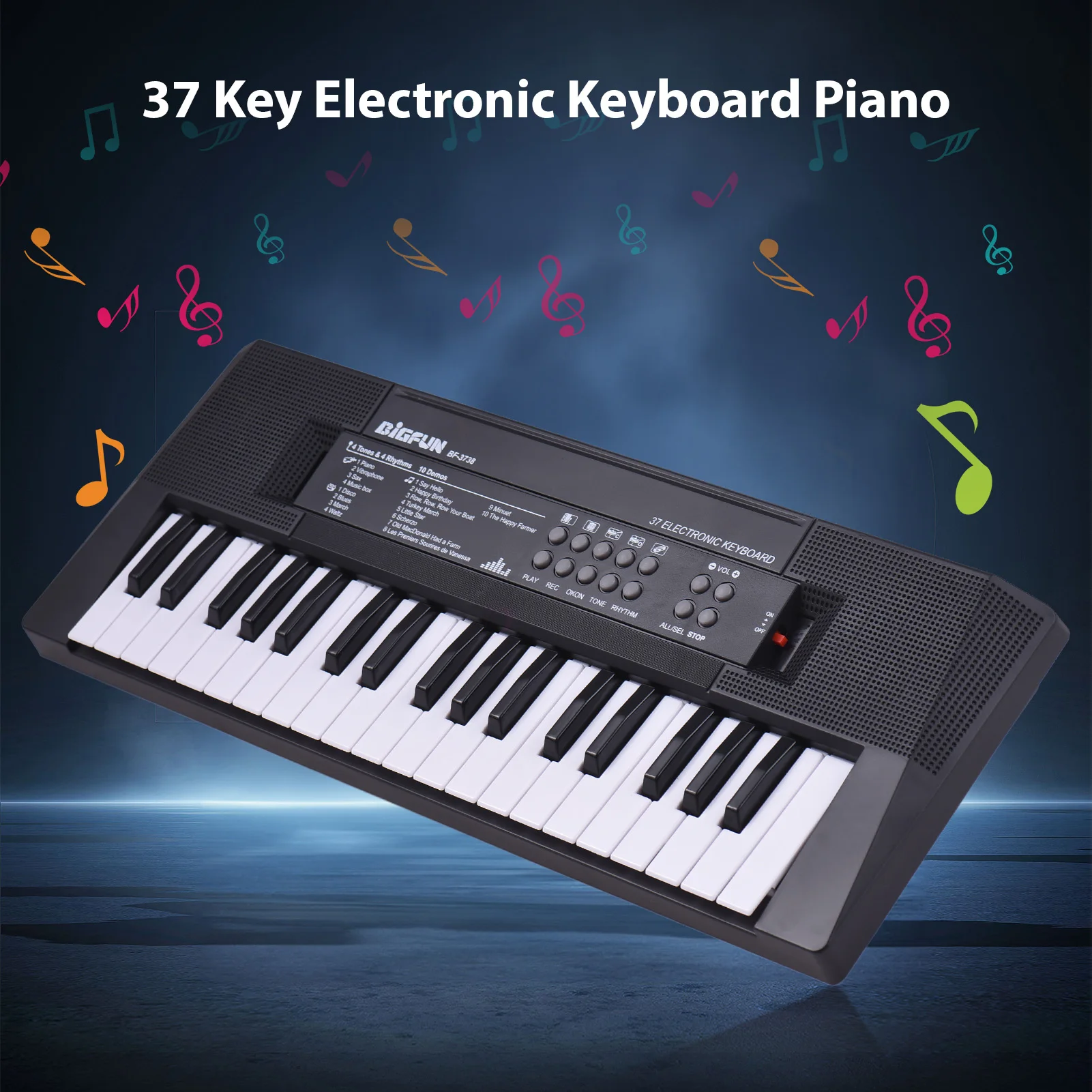 37 Key Electronic Keyboard Piano 4 Tones 4 Rhythms 10 Demos 5 Percussions Single Speaker Musical Instrument for Beginners