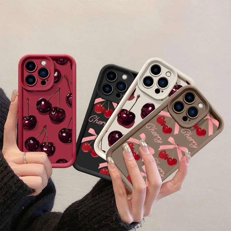 Cherry Bow Print Wine Red Phone Case