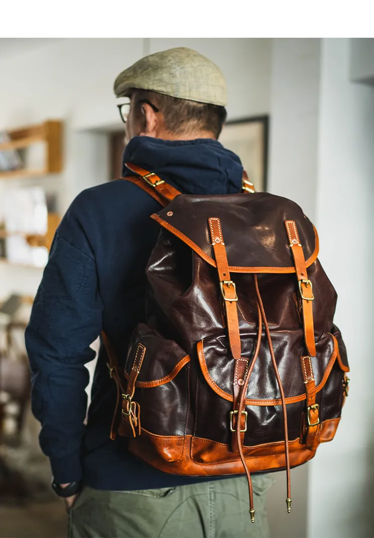 PNDME Organisatoren und Designer: handgefertigter Herren-Rucksack aus echtem Leder mit großem Fassungsvermögen, Outdoor-Reiserucksack, luxuriöse Schultaschen aus Rindsleder – Detail 3