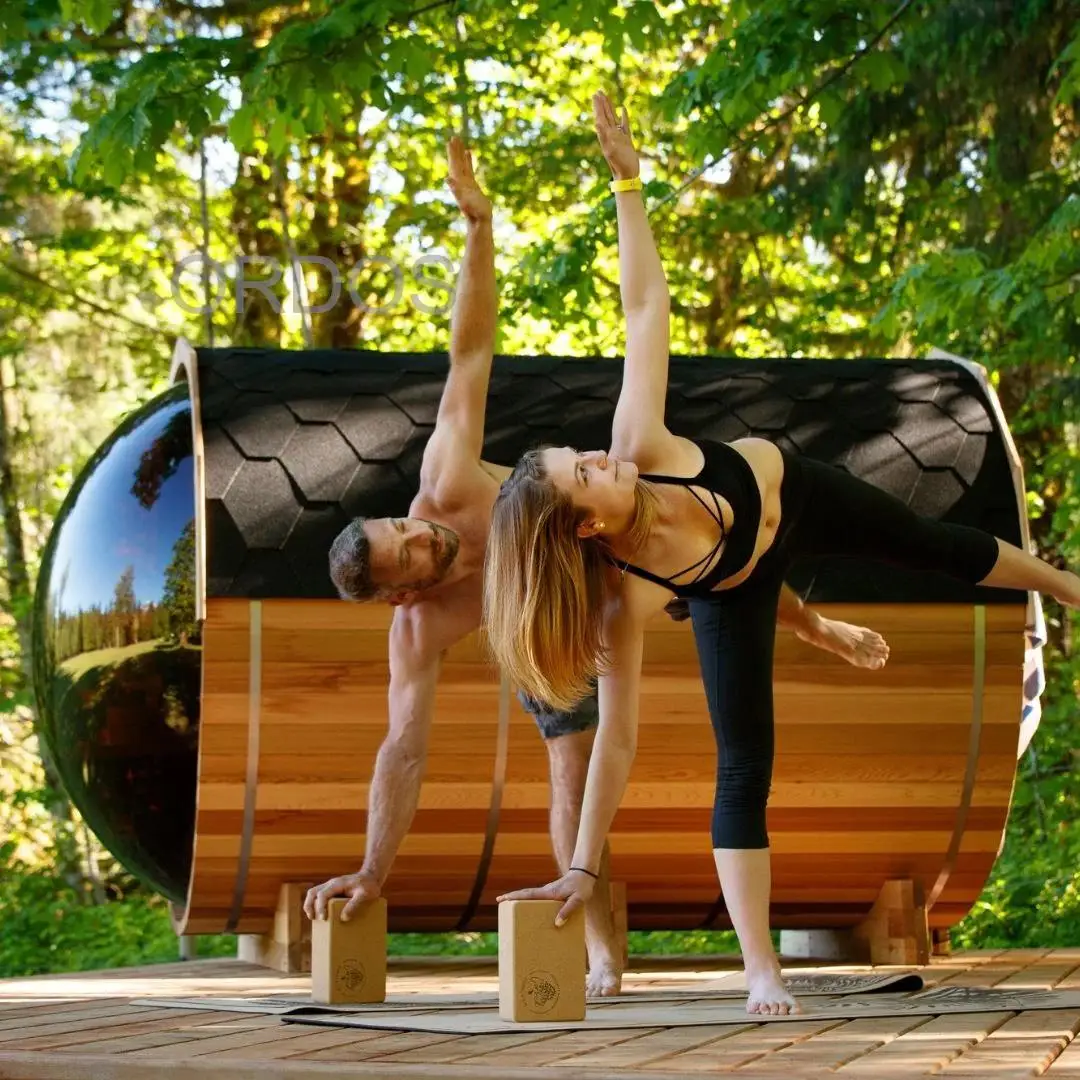 

Hot Sale Outdoor Barrel Sauna Solid Wood Hemlock Red Cedar Wooden Wet Steam Traditional Sauna Room