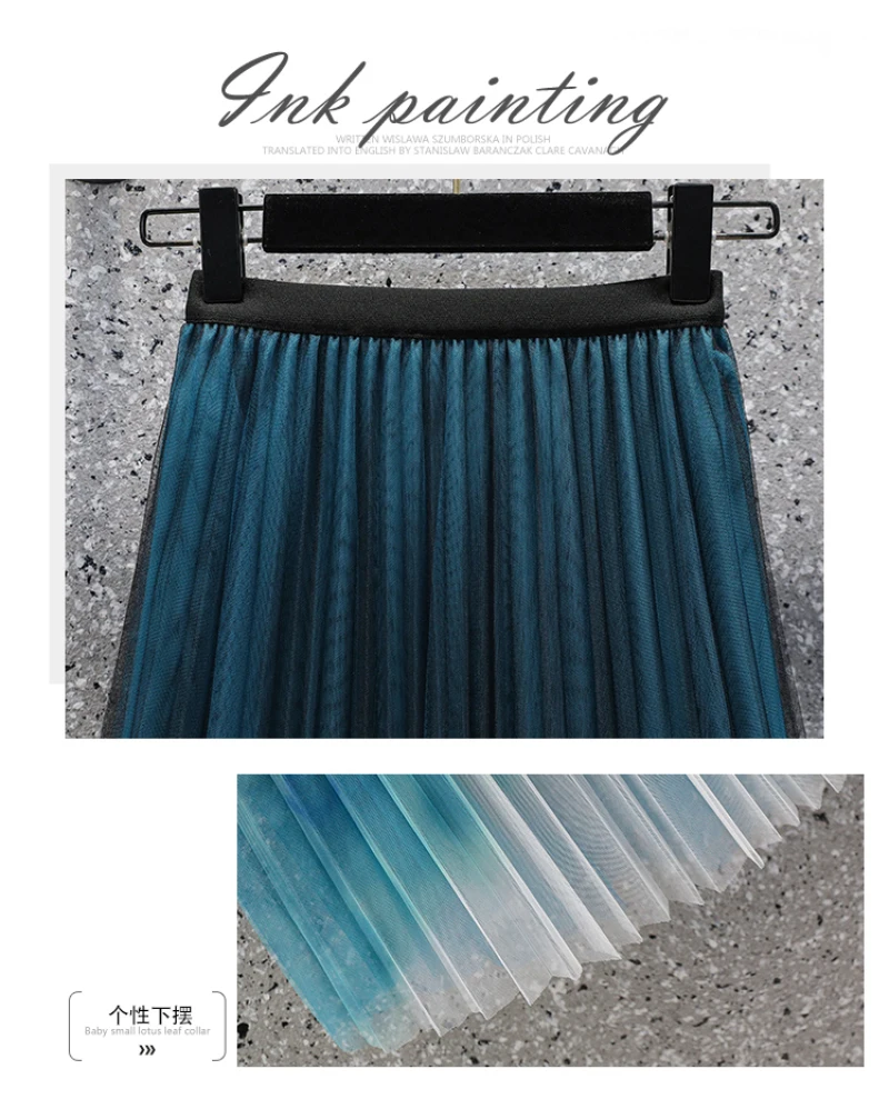 long skirts JMPRS High Waist Women Pleated Skirt Plus Size Tie Dye Gradient Summer Elegant A Line Midi Skirts Korean Fashion Tulle Skirt slazenger skort