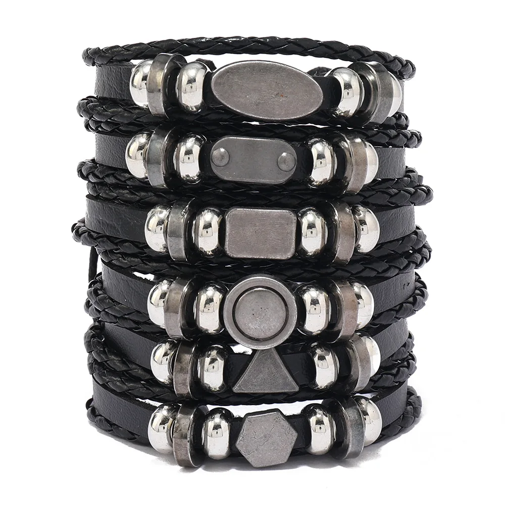 6-Piece Personalized Multi-Layered Fashion Leather Bracelet Set