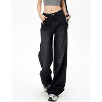 Lady Retro Black Gray High Waist Jeans Pants Women Fashion Straight Leg Denim Trousers Girls Loose Fit Thin Casual Pants - Image 3