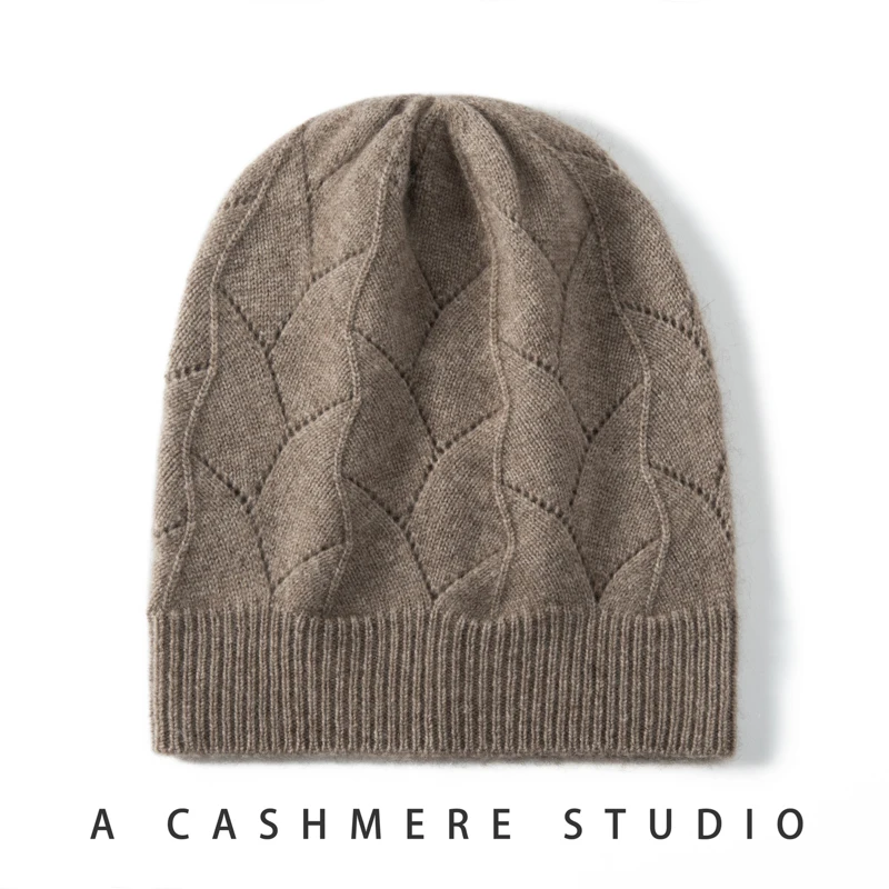 High Quality 100% Cashmere Knitted Hat for Women Winter Beanies Soft Warm Mesh Outdoor Cap Fashion Female Skullies Solid Hats 2