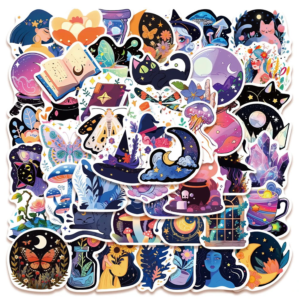 10/30/50PCS Cute Cartoon Magic Witch Stickers Aesthetic Decal Graffiti Skateboard Luggage Laptop Waterproof Graffiti Sticker Toy 10 30 50pcs magic witch waterproof graffiti sticker aesthetic decorative luggage laptop cup phone diary scrapbook kids stickers