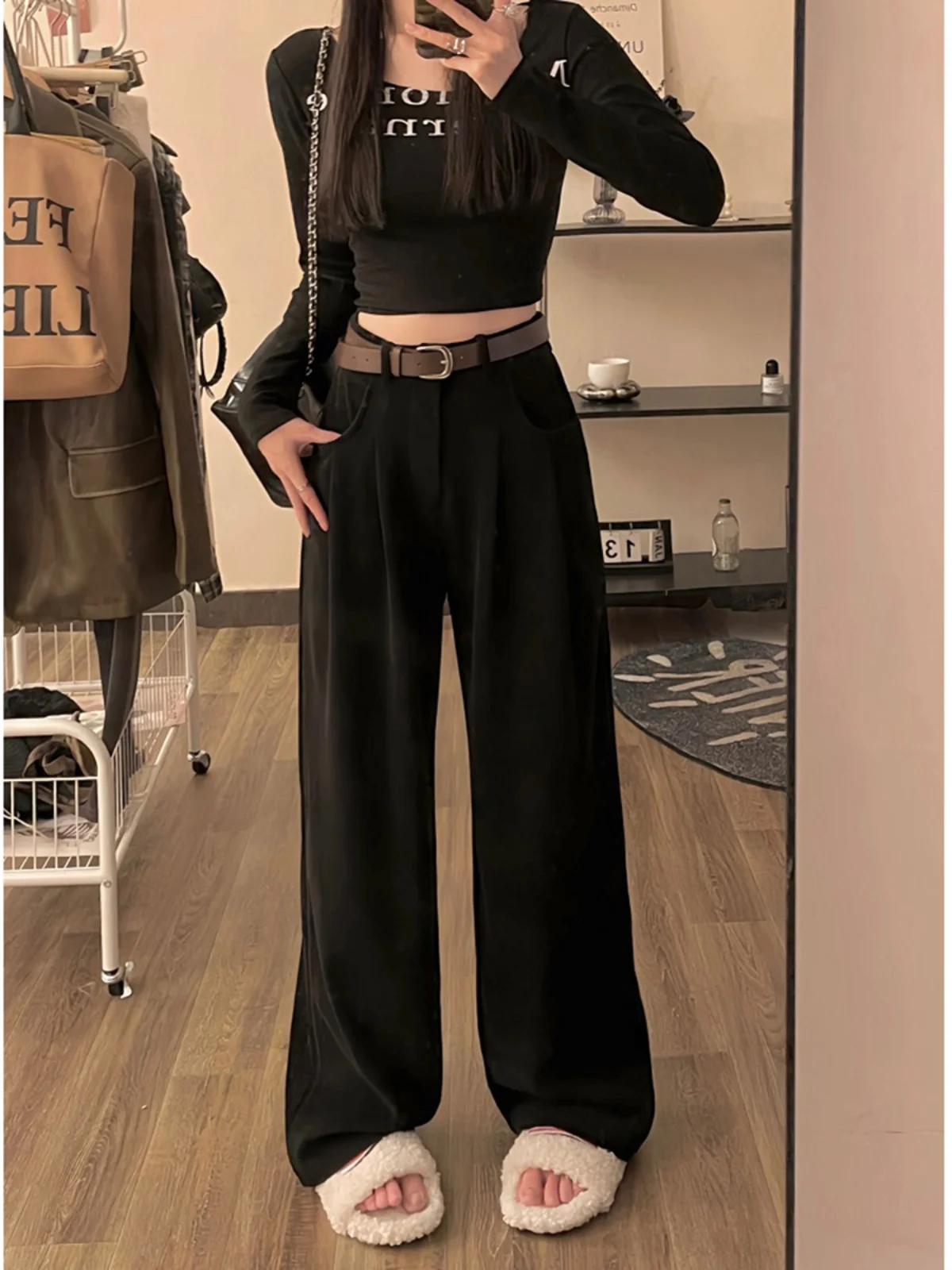 Wide Leg Pants For Women In Autumn 2024, New High Waisted Pants Slimming And Drooping Feeling Straight Suit Pants
