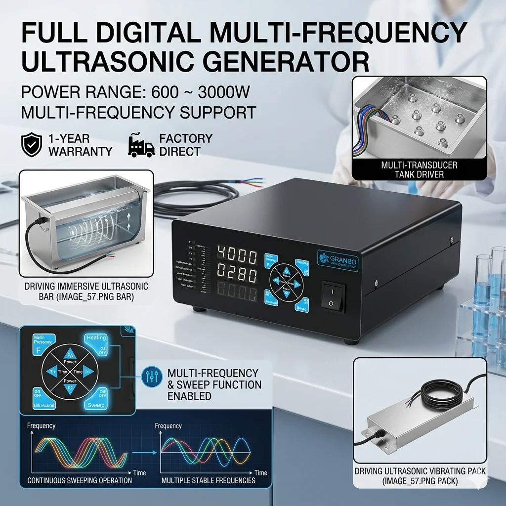 Granbosonic New Full Digital Ultrasonic Generator Multi-Frequency 600~3000W Ultrasonic Transducer Driver 25/28/40/80/120kHz 1