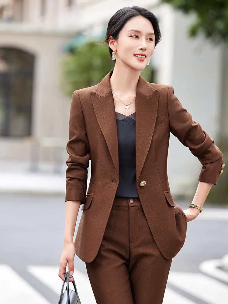 Office Ladies Formal Pant Suit Piece Set Women Green Coffee