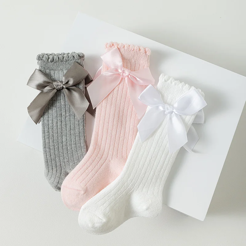 New Baby Socks Winter Autumn Soft Cotton Cute Big Bows Baby Girl Socks Newborn Knee High Long Kids Clothing Accessories