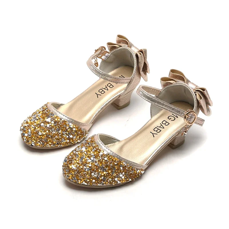 Baby Girl Shoes Princess Fashion Sequins Low Heel Summer Girls Sandals Cute Bowknot Kids Girls Party Shoes size 26-35 SMG077