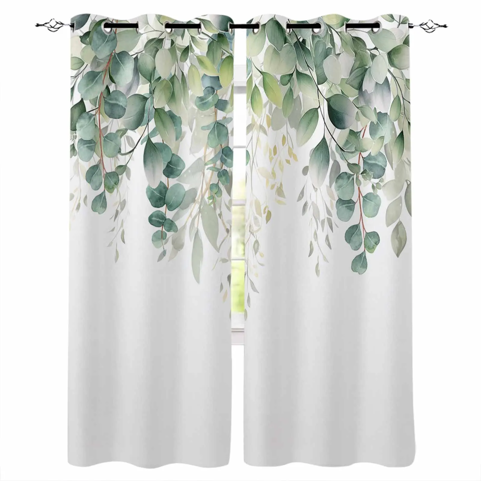 

Spring Watercolor Plant Eucalyptus Leaves Window Curtains for Living Room Luxury Bedroom Decor Curtains Kitchen Balcony Drapes