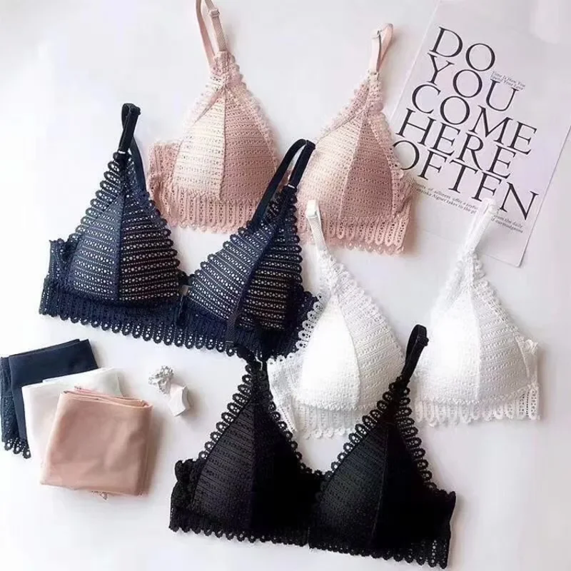 

New lace beauty back bra Front button sexy women's triangle cup underwear French bra without underwire bra