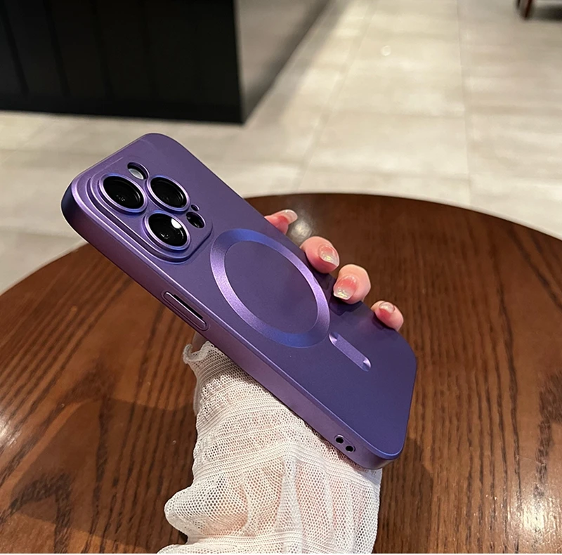 حافظة شحن لاسلكي Magsafe لهاتف iPhone ، غطاء مغناطيسي لين ، أسود فاخر ، iPhone 16 ، 15 ، 14 ، 13 ، 12 ، 11 Pro Max