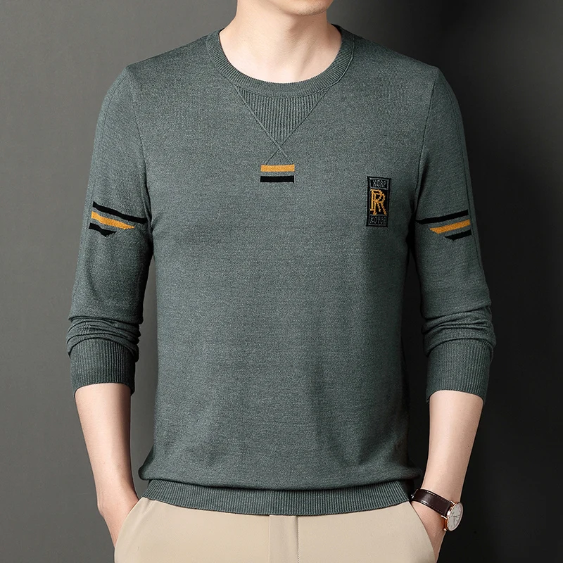 

Autumn New Men's Fashion Casual Long Sleeve Knit Youth Round Neck Thick Slim Sweater Pullover Jacquard Comfortable Warm Tops