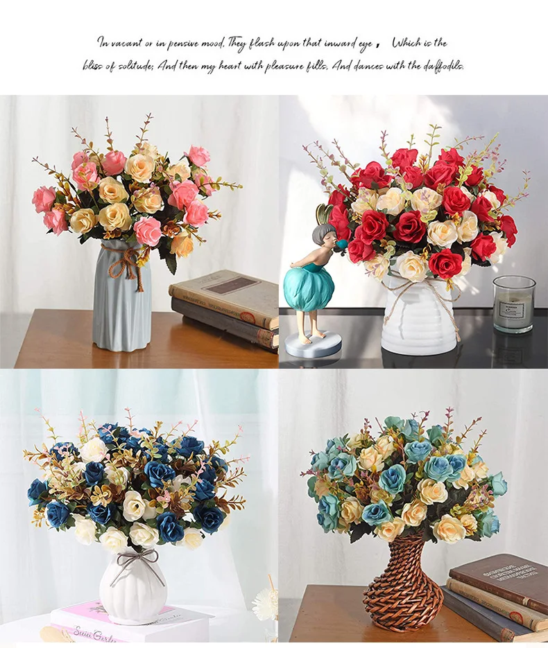 12 Köpfe Rose Künstliche Blumen Gefälschte Zwei Farbe Blumen Mit Stielen Gefälschte Rosen Blumensträuße Hause Hochzeit Weihnachten Party Dekor – Detail 2