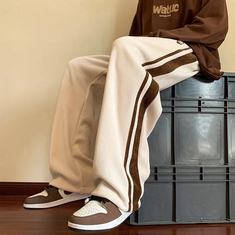 Baggy Striped Sweatpants for Men Straight-Leg Pants Fashion