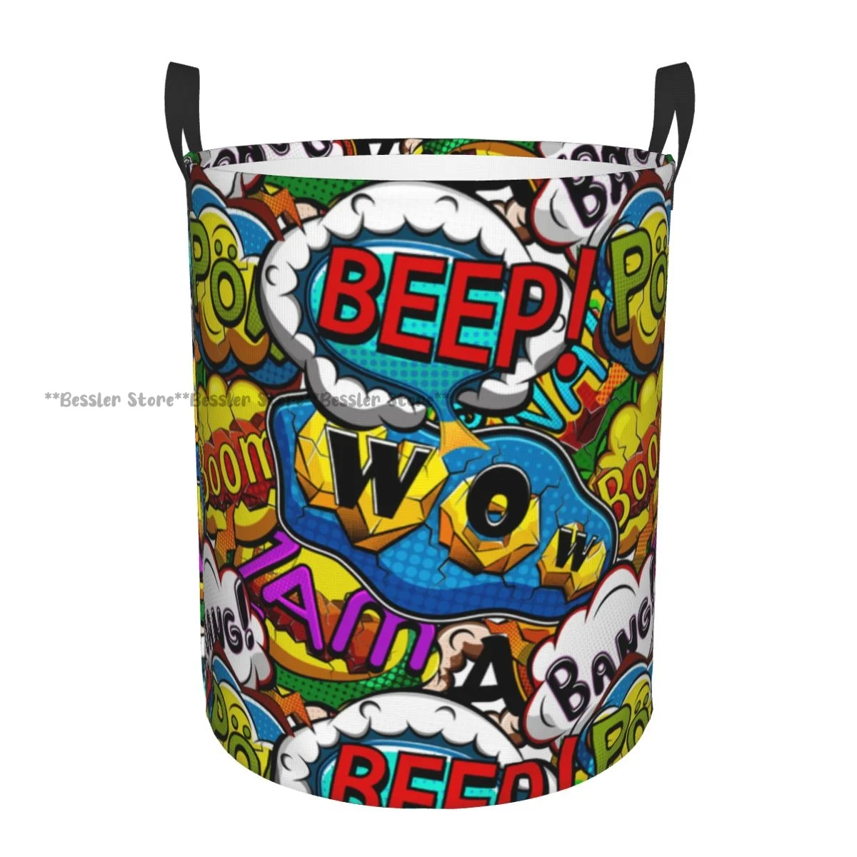 Cesto Portabiancheria Pieghevole Comics Bubbles Beep Wow Con Ragazzi Supernatural Dirty Clothes Storage Bucket Abbigliamento Organizer Basket