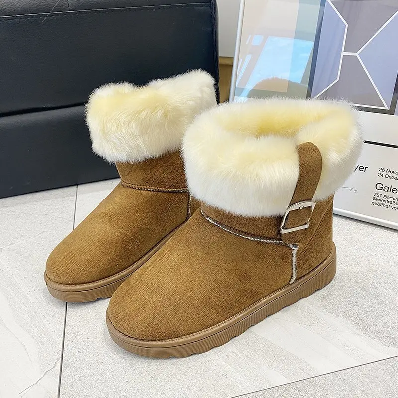 2023 Women Flats Warm Fur Platform Snow Boots Fashion Winter Plush Chelsea Boots Suede Ankle Shoes Goth New Trend Women Shoes