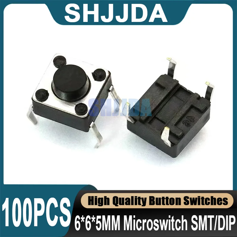 100Pcs 6x6x5mm Microswitch Key Switch 4 PIN For 6*6*5mm Light Touch Switch Button Electromagnetic Furnace Micro