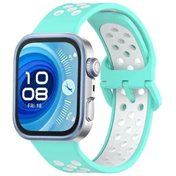 Soft Silicone Sports Bracelet - Comfortable & Breathable Wristband for Huawei Watch Fit 5 (TealGreen white)