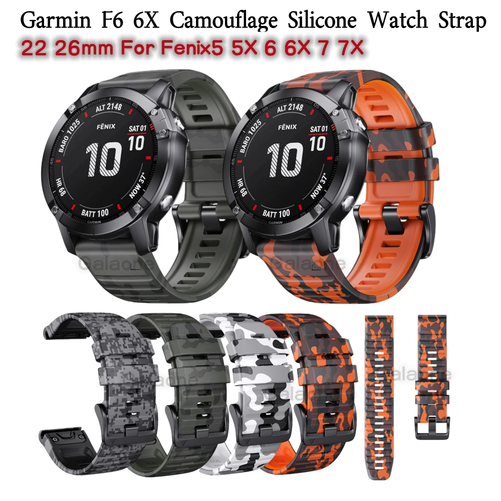 

22 26mm Camouflage Rubber Quick Fit Strap Belt For Garmin Fenix5 5X 6 6X 7 7X Bracelet Instinct1 2 Replacement Silicone Band