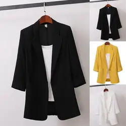 Suit Blazer Basic Cotton Linen Three Quarter Single Button Women's Jacket Summer 2023 Korean Fashion Casual Short Jackets Coat