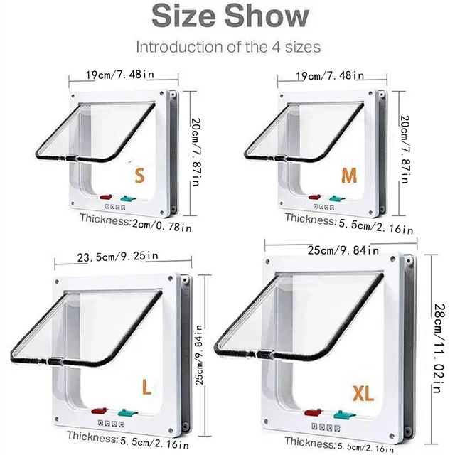 Cat Flap Door with 4 Way Security Lock ABS Plastic Gate Puppy Kitten Safety In/out Dog Cat Flap Door Kit Small Pet Supplies 2