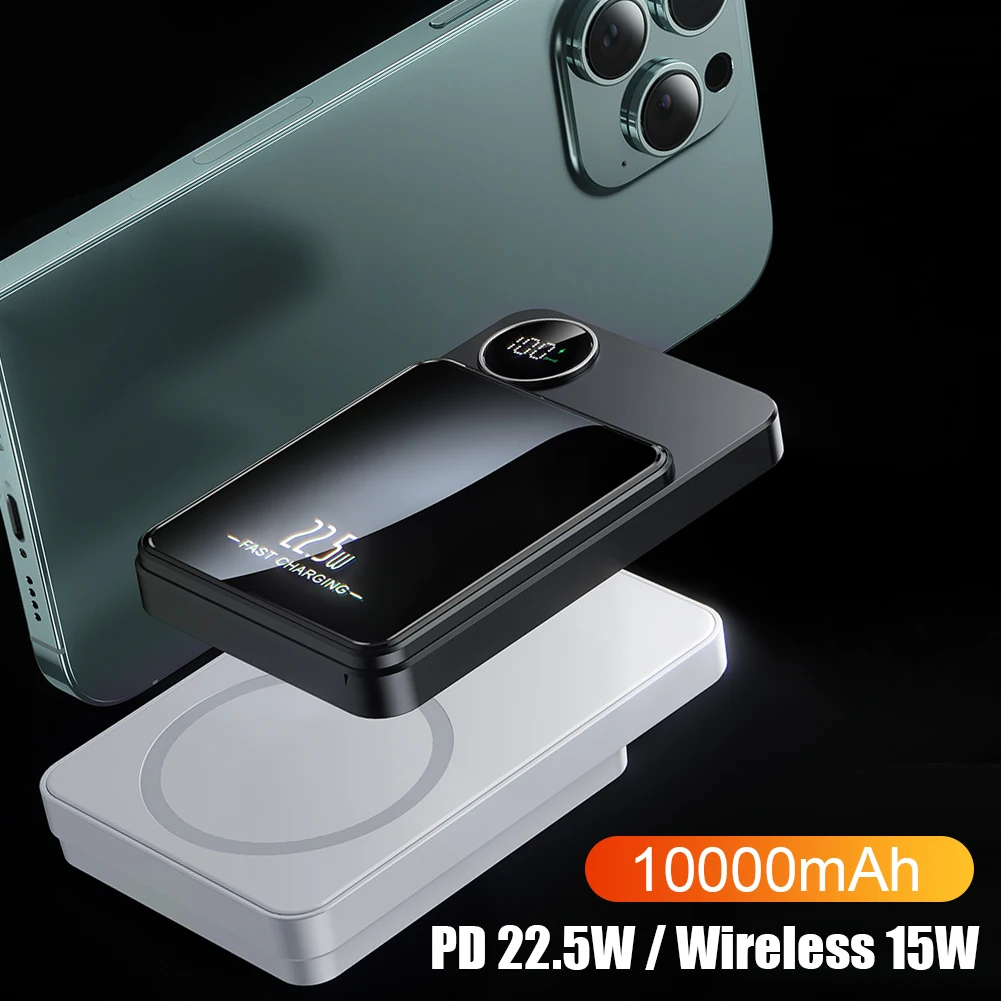 

22.5W 10000mAh Magnetic Power Bank Mini Wireless Fast Charger LED Battery Power Bank Display Charging Station For Iphone Xiaomi