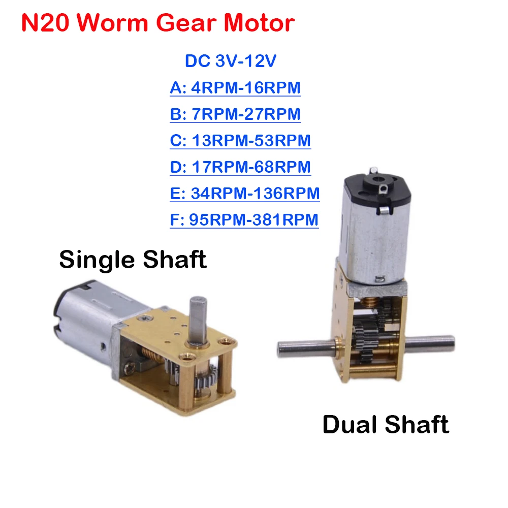 Se28de6cc20124683a0c21f8a426111cdi N20-metalowy motoreduktor DC, 3V-12V, 4RPM-381RPM, niska prędkość, wysoki moment obrotowy, podwójna oś, silnik redukcyjny ślimakowy, inteligentny Robot, 1 sztuka