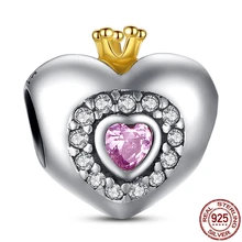 Cuentas de amor de circón rosa para mujer, accesorio de plata de ley 100% 925 auténtica, compatible con pulsera y brazalete Original de 3mm, joyería DIY