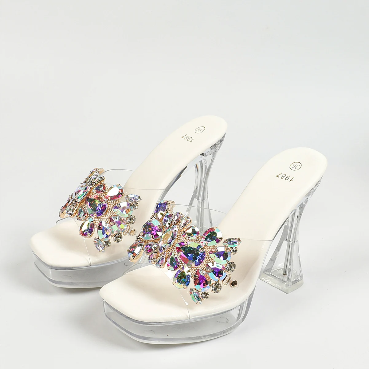 Mules compensées en cristal