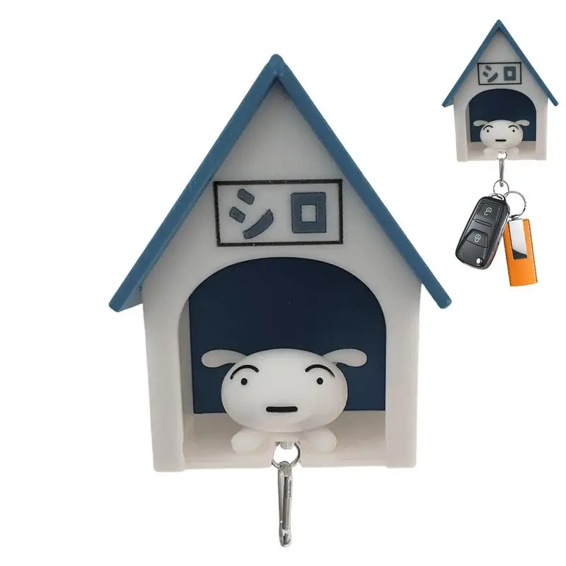 Creative Puppy Keychain Kawaii Dogs Key Hanger With Small House Adhesive Wall Mounted Keychain Hook For Room Home Decoration 4